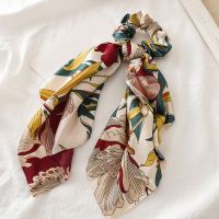 【YF】 Bohemian Bow Hair Ties Vintage Flower Print Scrunchies Satin Scarf Women Elastic Hairband Rubber Band Accessories