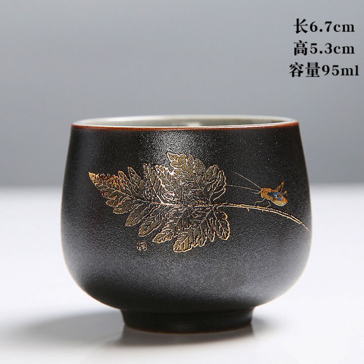 ชาตัวอย่างถ้วยชาชาเครื่องเซรามิคสีทองใบเดียว-ถ้วยชาkunfuเดียวขนาดเล็กเท่านั้นชุดน้ำชาของขวัญ