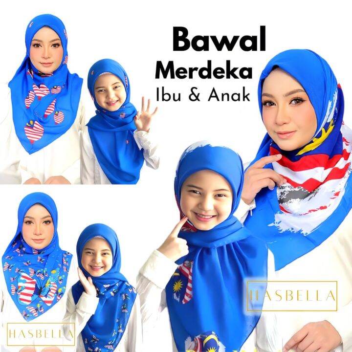 Bawal Tudung Merdeka Dewasa Budak 2023 Ibu Anak Cotton Bidang 45 & 40 ...