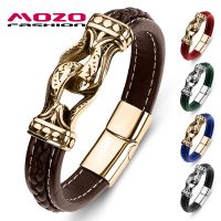 【YF】 MOZO FASHION Wholesale Punk Men Multi Color Genuine Leather Stainless Steel High Quality Handmade Gift For Cool Boy  Jewelry 081