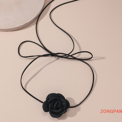 ZONGPAN สร้อยคอดอกไม้กำมะหยี่คอปกดอกไม้ขนาดใหญ่สร้อยคอโชกเกอร์ดอกไม้ Camellia สำหรับผู้หญิง