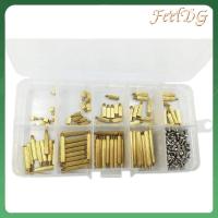 FEELDG 270pcs M2 ทองเหลืองรองตัวผู้และตัวเมีย ทองสีทอง แผงวงจรหลัก PCB น็อตสกรูเกลียว เสาเมนบอร์ด STANDOFF ชุดน็อตและสลักเกลียว โครงการอิเล็กทรอนิกส์ DIY