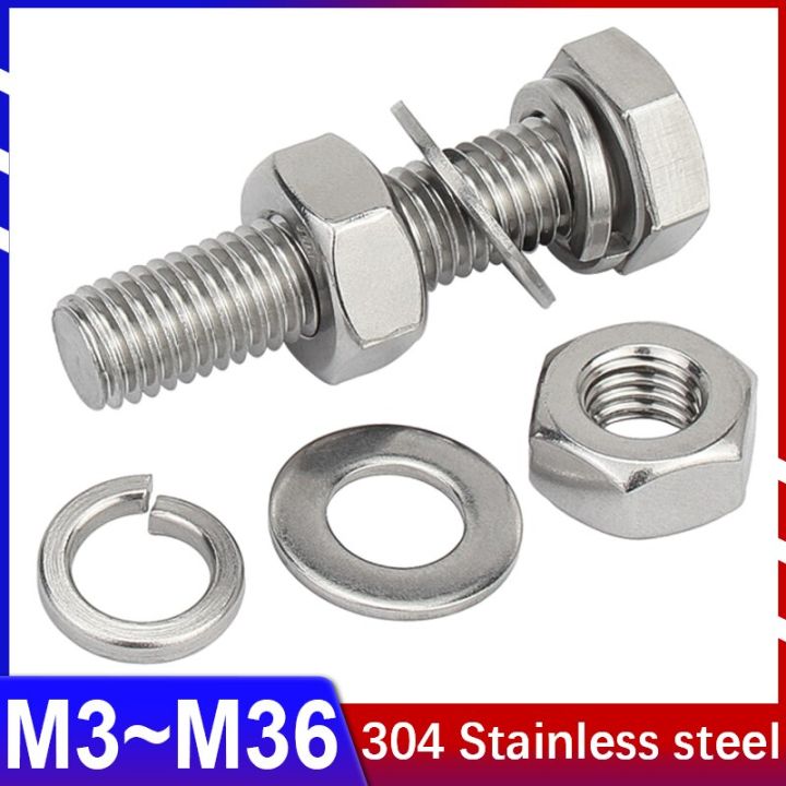 4-in1-304-stainless-steel-hexagon-bolt-screw-nut-flat-washer-spring-washer-gasket-set-combination-m3-m5-m6-m8-m10-m36-lengthen-nails-screws-fasteners