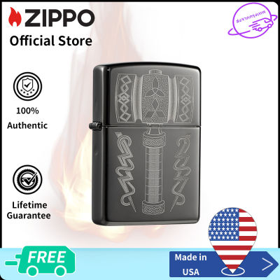 Zippo Th-ors Hammer Design Black Ice Pocket Lighter 49404การออกแบบค้อนของ Th-or（ไฟแช็กไม่มีเชื้อเพลิงภายใน）