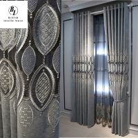 European Style Curtains for Living Dining Room Bedroom Custom Luxury Hollow Embroidery Gray Simple Modern Door Window Curtain