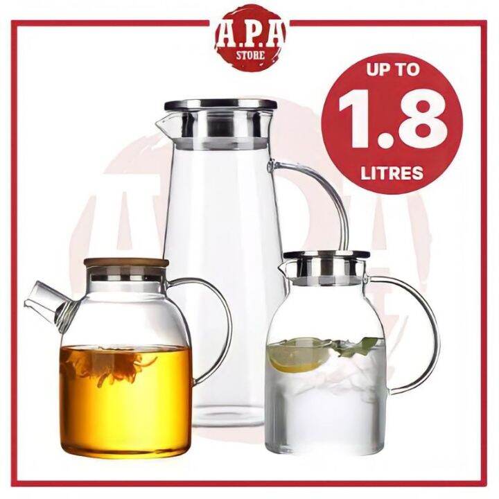 ∋ APA Borosilicate Glass Hot Cold Water Kettle Jug Air Jug Kaca Glass
