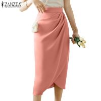 ZANZEA Korean Bodycon Zip Up Waist Pleated Irregular Hem Skirts