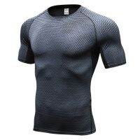 Mens 3D three-dimensional printing fitness running training short-sleeved tight elastic sweat-wicking quick-drying clothes 4023