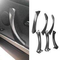 6Pcs Carbon Fiber Car Inner Door Handle Trim Pull Grab Panel Handle Replacement For E90 E91 3 Series 2004-2012