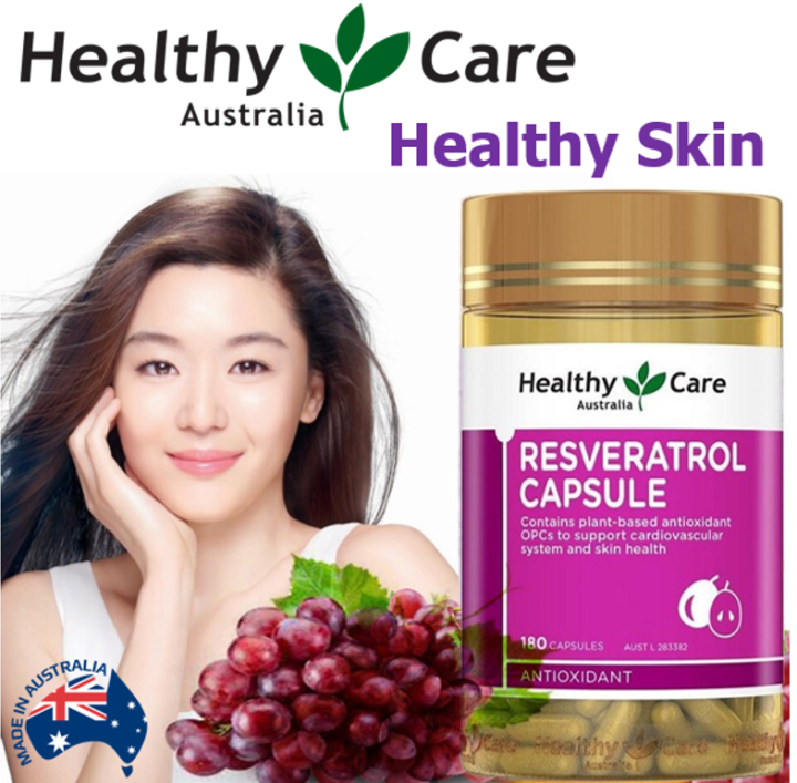 Resveratrol with Grape Seed Extract 180 Capsules Healthy Care เมล็ด