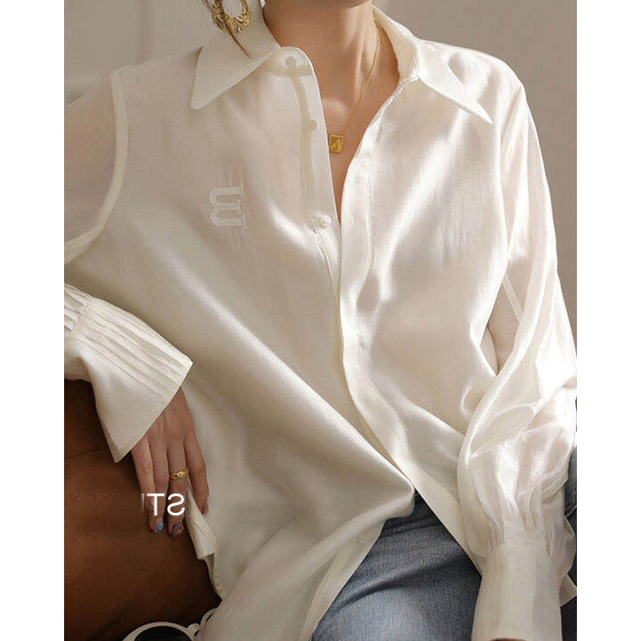 french-style-ga-grade-white-shirt-womens-2023-spring-and-autumn-design-niche-chic-chiffon-shirt-tencel-top