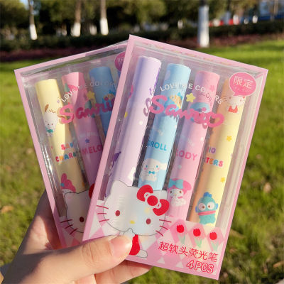 4PCS/set Sanrio Kuromi Hello Kitty fluorescent pen Melody Cinnamoroll highlighter multifunction colour pen