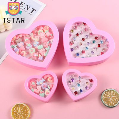 Tstar【จัดส่งรวดเร็ว】ชุดแหวนแบบทำมือสำหรับเด็ก,กล่องเครื่องประดับเด็กผู้หญิงเจ้าหญิงของขวัญที่มีรูปทรงหัวใจหลากสไตล์ปรับขนาดได้แหวนอัญมณีคริสตัลอิฐหลากสี【cod】