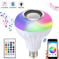 E27สมาร์ท RGB RGB W ไร้สายบลูทูธลำโพงหลอดไฟ12วัตต์หลอดไฟ LED เครื่องเล่นเพลง Dimmable เสียง24คีย์ควบคุมระยะไกล