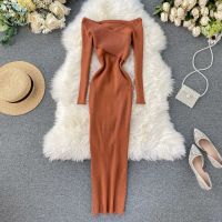 ▩✟ Shoulder Long Sleeve Sweater Dress Womens Shoulder Sweater Dress - Slim 2023 - Aliexpress