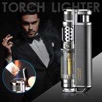 No Gas Compact Jet Butane Turbo Torch Lighter Metal Gas 1300 C Fire Windproof Lighter Gasoline Cigarette Accessories