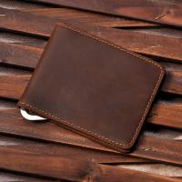 Male Genuine Leather Design Fashion Slim Wallet Front Pocket Money Clip Mini Bill Purse For Men 1055-b