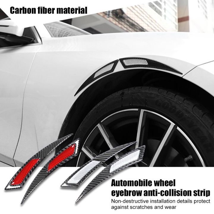 2ชิ้นสากลสติกเกอร์รถบังโคลนหน้าลายยามยางคิ้วป้องกันคาร์บอนไฟเบอร์ล้อตัดสติ๊กเกอร์อุปกรณ์รถยนต์