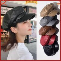 PEANSEA Women Elegant PU Leather Beret Hat Duck Tongue Cap Octagonal Cap