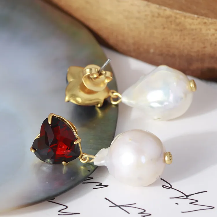 TORY BURCH earrings Tory Burch temperament love crystal diamond natural  special-shaped pearl TB earrings female 