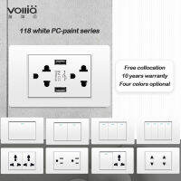 VOLLIA สวิตช์ติดผนังสำหรับ Light 15amp ซ็อกเก็ตสากลสำหรับ118ประเภท Outlet Power แผงไฟฟ้าโมเดิร์น1/2/3/4 Gang 1/2 Way Key ปิด/หลอดไฟ3/4/6 Pin ปลั๊กซ็อกเก็ตเอาท์เลท USB Dimmer/ความเร็ว/Doorbell สวิทช์และ Scokets ขาตั้งกล้อง