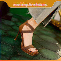 bungee รองเท้าส้นเข็มสูงแบบเปิดหัวเท้า ทันสมัยและหรูหราสำหรับผู้หญิงในฤดูร้อน