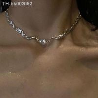 ♕ Y2K Silver Color Irregualr Choker Necklace for Women Girls Love Heart Crystal Clavicle Chain Necklace Wholesale Jewelry