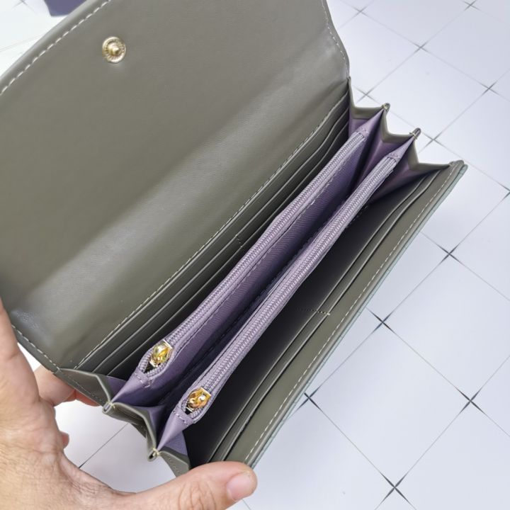 กระเป๋าสตางค์แบรนด์แท้-modern-classic-100-หนัง-pu-อัดลายจระเข้-สวยนิ่ม-ทรงยาว-ด้านในมี-2ซิป-พร้อมกล่อง