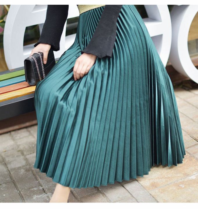 womens-metal-color-pleated-midi-skirt-japanese-style-ladies-streetwear-high-waist-velour-chic-skirts-saias-2019-spring-sk279