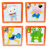 Free Shipping Children Wood Animal Magnetism 3D Puzzle 4PCS Set Kids Educational Frogstigersturtles Jigsaw White Writing Board