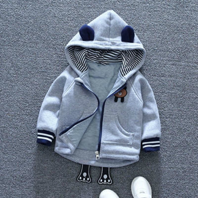 Baby Hooded Coat Boys Clothes British Zipper Jacket Kids Autumn Long Sleeve Outwear Winter Plus Velet Warm Coat