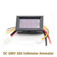 แอมมิเตอร์กระแสตรงเครื่องวัดแรงดันไฟฟ้าแบบดิจิตอลขนาดเล็ก100V 1A/10A/50A/แผง100A แอมป์โวลต์เครื่องวัดค่ามิเตอร์ปัจจุบัน0.28 "สีฟ้า + จอแสดงผล LED คู่สีแดงที่มีเส้น