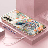 Kingsons เคสนิ่มสำหรับ Samsung A04E A04S A10S A12 A13 5G A13 5G ขอบสี่เหลี่ยมนกยูงดอกไม้เคสโทรศัพท์มีลายเคสนิ่มเคสป้องกันด้วยไฟฟ้า