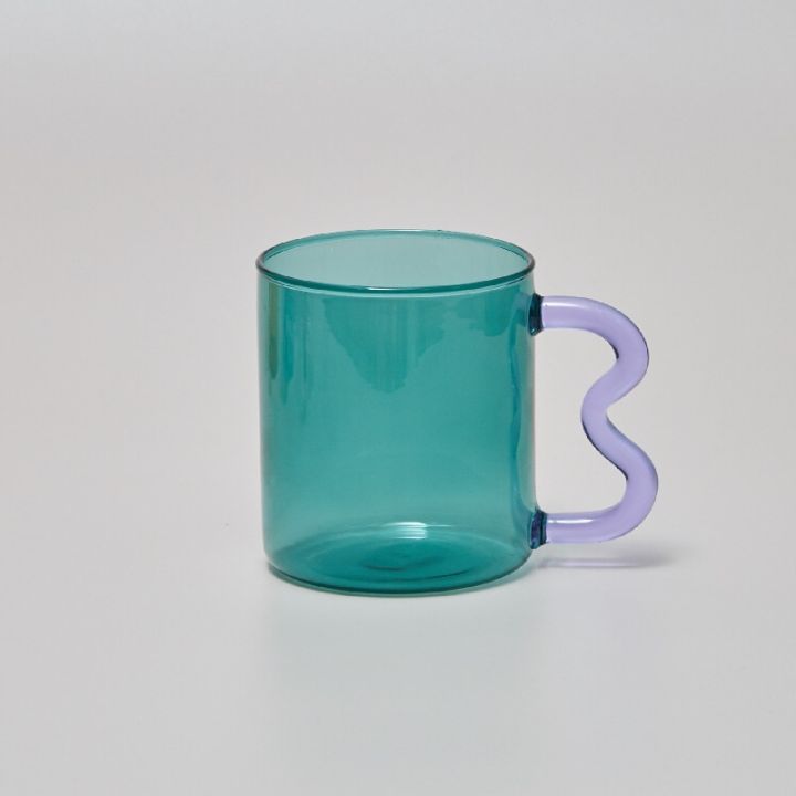เหยือกแก้วหูสีสันสดใสแบบแก้วกาแฟทำมือแก้วกาแฟเป็นคลื่นสำหรับเป็นของขวัญของร้อนแก้วน้ำภาชนะดื่ม300มล-nmckdl