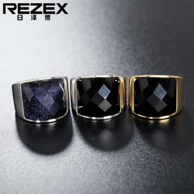 เครื่องประดับ REZEX แหวนแฟชั่นไทเทเนียมเหล็กอัญมณีขนาดใหญ่สไตล์เรียบง่าย