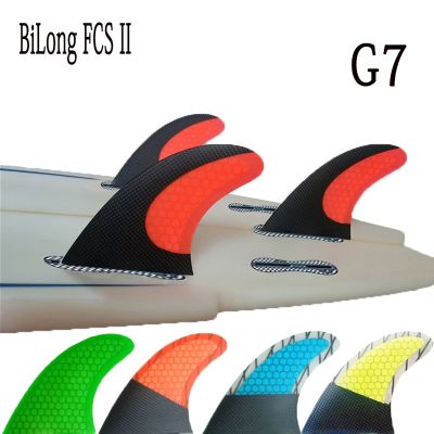 BiLong FCS II G7 Surfboard Fins Thruster 3PCS Set Fiberglass Honeycomb with Carbon L Size Surf Fin Quilhas Tri Fins Carbonfiber