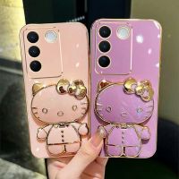 เคส Vivo V27 V29 5G เคส Vivo V27 Pro เคส Vivo V25 V25E V27E V25 Pro เคส Vivo Y36 สุดหรูเฮลโลคิตตี้กระจกแต่งหน้าซองนุ่มกันกระแทกกรณีพร้อมขาตั้งโทรศัพท์