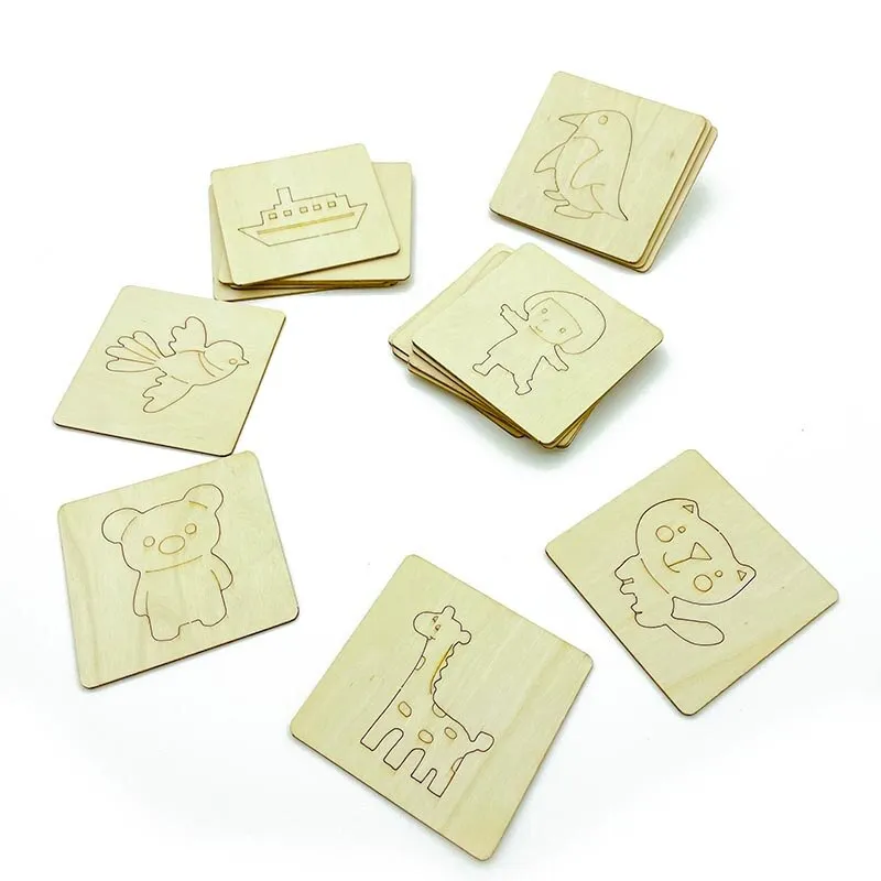 20pcs Montessori Kids Drawing Toys Wooden DIY Painting Stencils Craft Toys