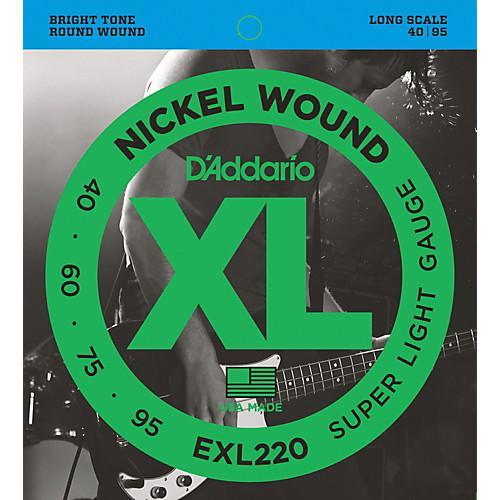 DAddario EXL220 XL Nickel Round Wound Super Light Bright Electric Bass Strings  Gauges 40-60-75-95. สายเบส 4 สาย