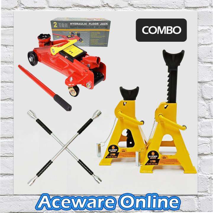 NEW COMBO DOUBLE PIN SAFETY LOCK 3 TON JACK STAND & 2 TON FLOOR JACK