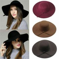 Autumn Winter Imitation Wool Hat for Women 39;s Warm Wide Large Brim Felt Fedora Bow Decor Elegant Fashion Vintage Floppy Caps