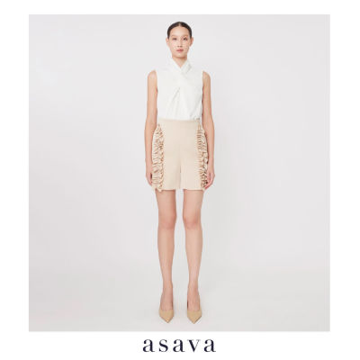 [asava ss23] Asava Signature Ruffle Shorts กางเกงผู้หญิง ขาสั้น แต่งระบายหน้า กระเป๋าข้าง