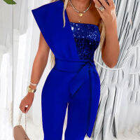 One Off Shoulder Jumpsuit สำหรับผู้หญิง Jumpsuit ตรงแฟชั่นแขนกุด Jumpsuits Playsuits Lady Street กางเกงโดยรวม