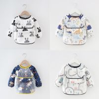 Holiday Discounts Baby Bandana Bibs Cute Colorful Cartoon Bibs Waterproof Infant Eating Children Drawing Long Sleeve Apron Baby Self Feeding Bib