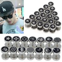 2Pcs/Lot Punk Gothic Stainless Steel Round Plain Men Fake Cheater Ear Plugs Stretcher Gauge Illusion Body Pierceing Jewelry