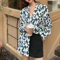 Autumn new design sense niche leopard print loose all-match shirt women