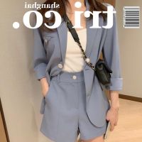 COD DSFGERRTYTRRE [free gift] Spring autumn women suit set western style blazer wide leg shorts 2-pieces set wear casual suit jacket shorts two-piece set for women