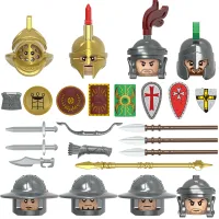 8PCSLOT Medieval Time Knight Roman Soldier Warrior Archer Helmet Figures Building Blocks Accessories Toys For Kids Gift X0320