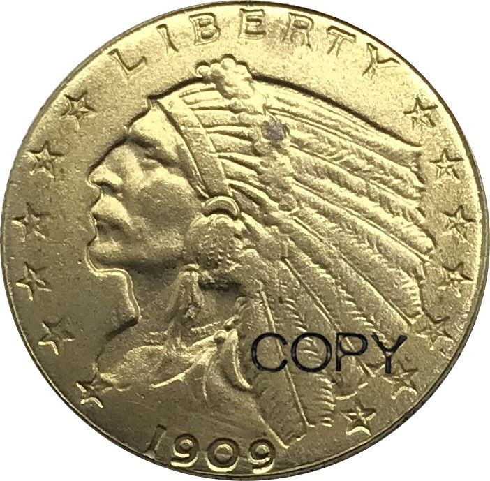 เหรียญโลหะทองเหลืองลอกเลียนแบบราคา2-1-2ดอลลาร์สำหรับ1909นกอินทรีเหรียญทองอินเดีย