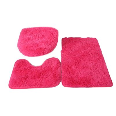 3Pcs/Set Solid Color Bathroom Mat Set Fluffy Hairs Bath Carpets Modern Toilet Lid Cover Rugs Kit